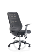 Black Relay Task Operator Chair by Dynamic with airmesh seat, adjustable arms, and supportive back for comfortable office seating.