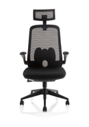 Dynamic Sigma Executive Mesh Chair with folding arms, black ergonomic office chair with breathable mesh back and cushioned seat.