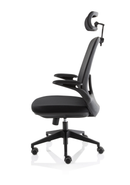 Dynamic Sigma Executive Mesh Chair with folding arms featuring black mesh upholstery and adjustable height.
