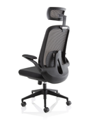 Dynamic Sigma Executive Mesh Chair with folding arms, black ergonomic office chair with mesh back and adjustable features.