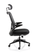 Dynamic Sigma Executive Mesh Chair with folding arms, black ergonomic office chair with adjustable height and breathable mesh back.
