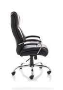 Black leather office chair with high back and arms, heavy-duty design from Dynamic, suitable for executive or professional office settings.