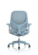 Blue Tutti Mesh Medium Back Operator Office Chair with arms by Dynamic, featuring ergonomic design and adjustable features.
