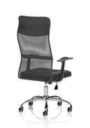 Black Vegalite Executive Mesh Chair with arms by Dynamic, featuring ergonomic design and adjustable armrests.