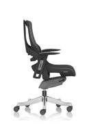 Black Zure Shell Executive Chair by Dynamic with charcoal mesh upholstery and armrests, designed for comfortable office seating.