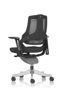 Black Zure Executive Chair by Dynamic with shell design, charcoal mesh seat, and armrests for modern office comfort.