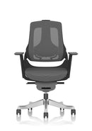 Dynamic Zure black shell executive chair with charcoal mesh upholstery and armrests, designed for ergonomic office comfort.