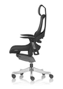 Dynamic Zure Black Shell Executive Chair with charcoal mesh, armrests, and adjustable headrest for ergonomic office comfort.