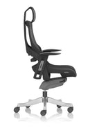 Dynamic Zure black shell executive chair with charcoal mesh, adjustable arms, and headrest for ergonomic office seating.