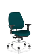 Dynamic Chiro Plus Ultimate high back ergonomic posture chair with arms, bespoke fabric, adjustable headrest and lumbar support.
