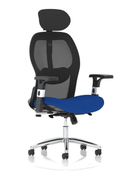 Blue Sanderson II high mesh back executive office chair by Dynamic with bespoke fabric upholstery and ergonomic design.