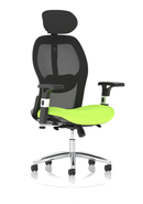 Dynamic Sanderson II high mesh back executive office chair in bespoke green fabric with adjustable armrests and ergonomic design.