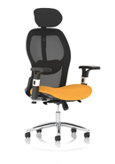 Dynamic Sanderson II high mesh back executive office chair in bespoke yellow fabric, showcasing ergonomic design and premium materials.