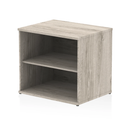 Gray oak Impulse Desk High Bookcase by Dynamic, showcasing tall storage with multiple shelves and a modern design.