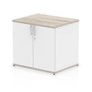 Grey oak Impulse Desk High Cupboard by Dynamic, featuring a sleek, modern design with multiple storage compartments.