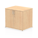 Dynamic Impulse Desk High Cupboard in maple finish, featuring multiple storage compartments and a sleek, modern design.