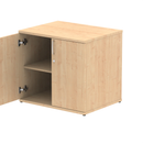 Dynamic Impulse Desk High Cupboard in Maple wood, showcasing its tall storage design with cabinet doors and modern finish.