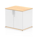 White impulse desk high cupboard in maple finish by Dynamic, showing sleek storage with doors and shelves for office organization.