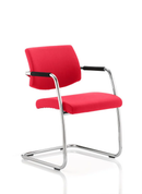Dynamic Havanna visitor chair with arms in bespoke fabric, featuring a cherry-colored upholstery and modern design.