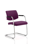 Dynamic Havanna visitor chair with arms in bespoke purple fabric, featuring a modern design and cushioned seating.