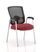 Dynamic Portland mesh back visitor chair with arms, featuring a straight-leg design and bespoke fabric in chilli red.