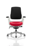 Dynamic Zure Executive Chair with arms, black back and bespoke fabric seat, featuring ergonomic design and modern office style.