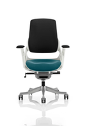 Dynamic Zure Executive Chair with arms, featuring a black back and bespoke fabric teal seat for stylish office seating.