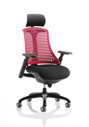 Dynamic Flex Task Operator Chair with black fabric seat, red backrest, black frame, and armrests for ergonomic office seating.