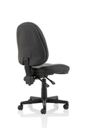 Black leather task operator chair with medium back and adjustable armrests, designed for office comfort by Dynamic.