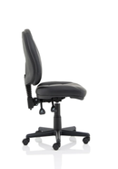 Black leather Jackson medium-back operator chair by Dynamic with adjustable armrests and ergonomic design for office use.
