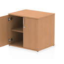 Dynamic Impulse Desk High Cupboard in oak wood with sleek design and storage compartments, ideal for office or workspace organization.