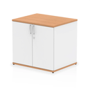 Dynamic Impulse Desk High Cupboard in oak with white finish, featuring multiple storage compartments and sleek modern design.