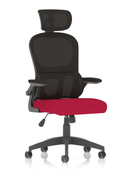Dynamic Iris Task Operator chair with mesh back, fabric seat, and headrest, featuring a bespoke fabric finish for ergonomic comfort.