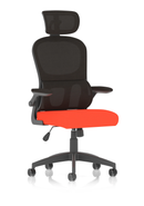 Dynamic Iris Task Operator mesh back fabric seat with headrest in orange, featuring ergonomic design and bespoke fabric.