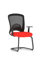 Dynamic Astro Mesh Cantilever Visitor Chair with bespoke fabric in cherry color, featuring a modern design and cushioned seat.