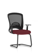 Dynamic Astro Mesh Cantilever Visitor Chair with bespoke fabric in vibrant chili color, showcasing its modern design and mesh back.