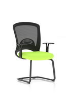 Dynamic Astro Mesh Cantilever Visitor Chair in green with bespoke fabric, featuring a modern design and sturdy metal frame.