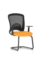 Yellow Astro Mesh Cantilever Visitor Chair by Dynamic with bespoke fabric and modern design, shown from side angle.
