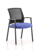 Blue Dynamic Metro medium mesh back visitor chair with arms, stacking design and bespoke fabric for office or reception use.