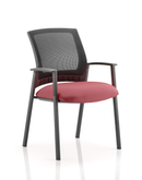 Dynamic Metro medium mesh back stacking visitor chair with arms in bespoke fabric, featuring a modern design and ergonomic support.
