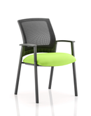 Green Metro Medium Mesh Back Stacking Visitor Chair with arms from Dynamic, featuring bespoke fabric and ergonomic design.