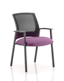 Purple Metro medium mesh back visitor chair with arms by Dynamic, featuring bespoke fabric and stackable design for office use.