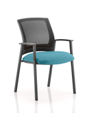 Dynamic Metro medium mesh back stacking visitor chair with teal bespoke fabric, featuring armrests and a supportive design.