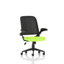 Green Dynamic Crew Task Operator Mesh Chair with folding arms and bespoke fabric, featuring adjustable height and ergonomic design.