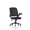 Dynamic Crew Task Operator Mesh Chair with folding arms in purple fabric, featuring ergonomic design and breathable mesh back.