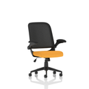 Yellow Dynamic Crew Task Operator Mesh Chair with folding arms and bespoke fabric, featuring ergonomic design and adjustable features.