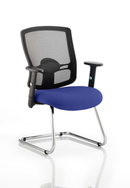 Blue Portland Mesh Back Cantilever Visitor Chair with arms by Dynamic, featuring bespoke fabric and modern ergonomic design.