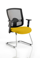 Yellow Portland Mesh Back Cantilever Visitor Chair with arms by Dynamic, featuring bespoke fabric and modern ergonomic design.