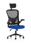 Blue Ace Executive Mesh Chair with folding arms by Dynamic, featuring bespoke fabric and ergonomic design.