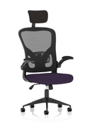 Dynamic Ace executive mesh chair with folding arms in bespoke purple fabric, featuring a modern ergonomic design.